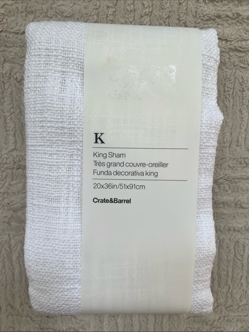 Crate&Barrel Lindstrom King Sham - in white Textured Weave, NWT